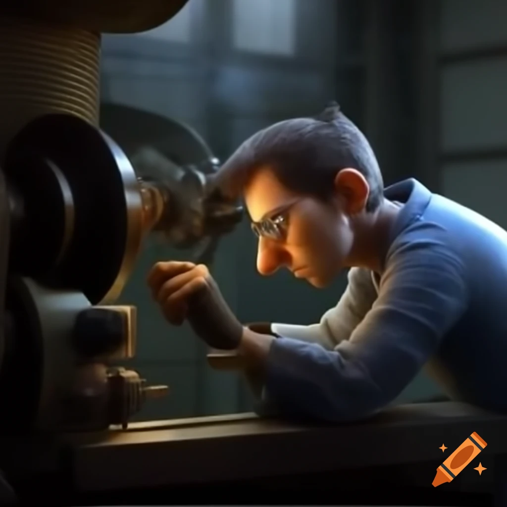 Man inspecting lathe machinery before operation