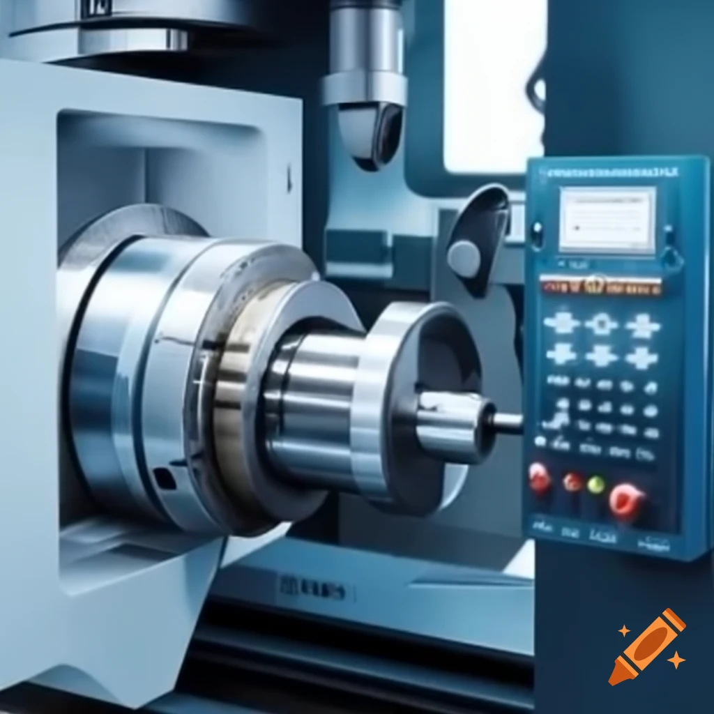 CNC lathe with workpiece in chuck and control panel