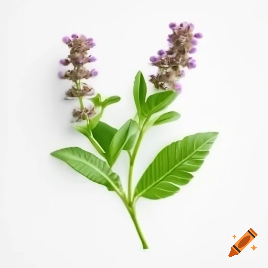 Photo realistic marjoram herb flowering on white background