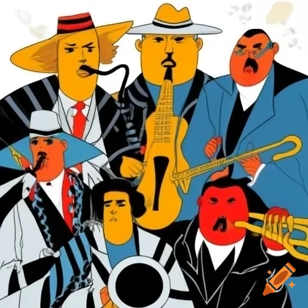 Jazz band depicted in Malevich art style
