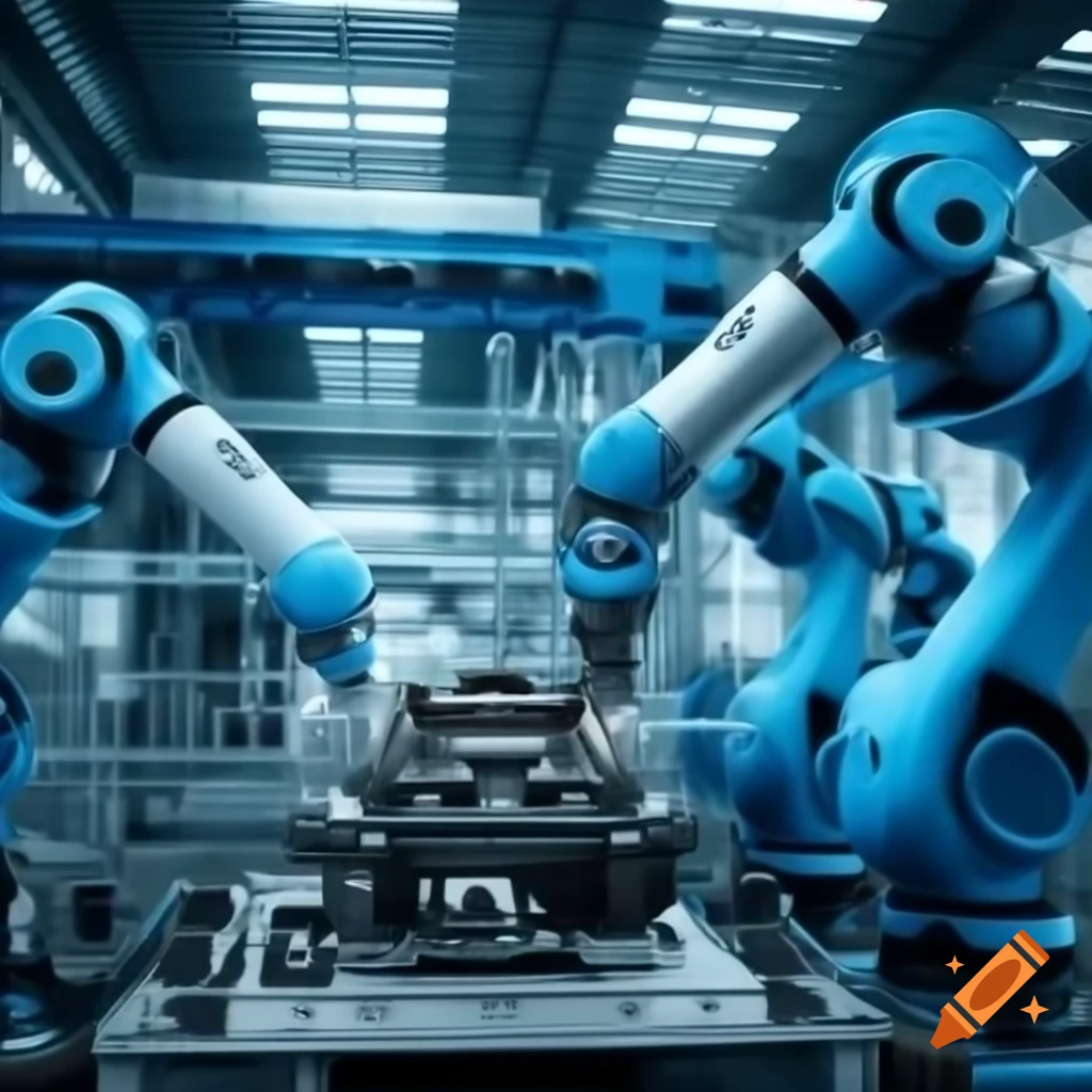 Efficient manufacturing plant with blue robotic arms in industry 4.0