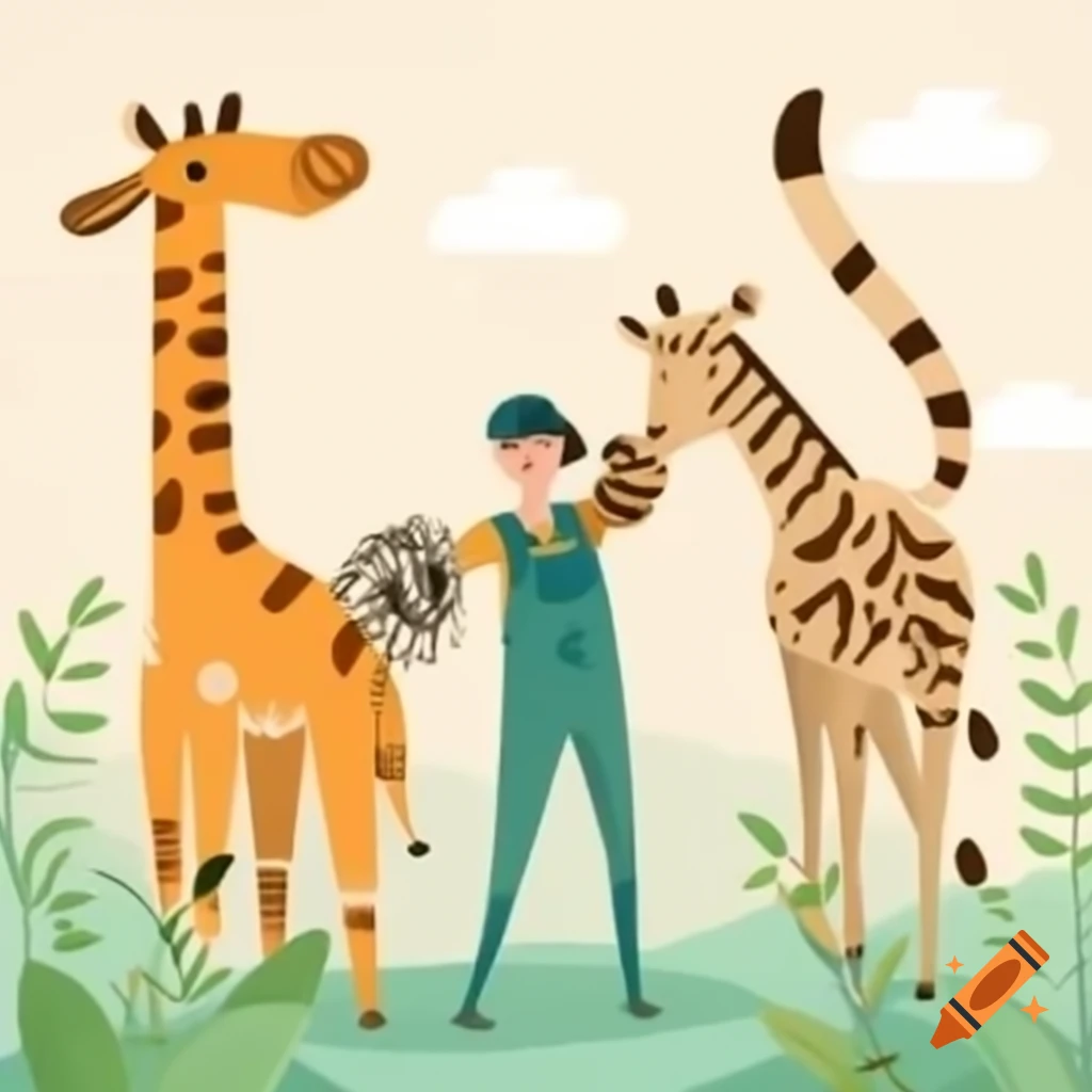 Zoo keeper interacting with animals