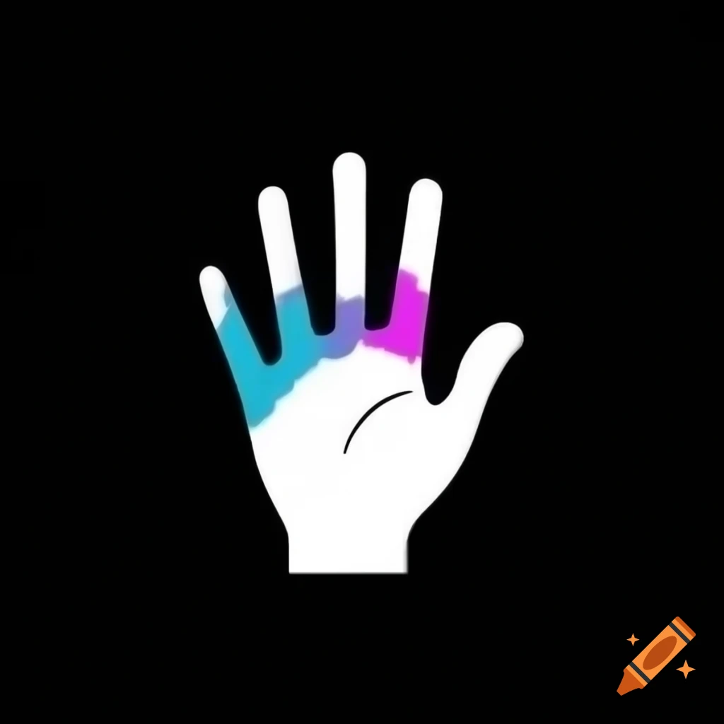 White hand palm icon on black background