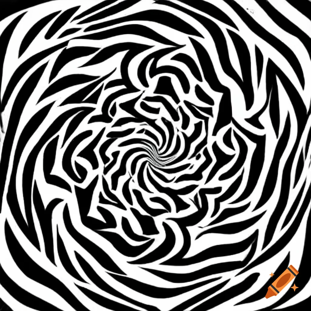Symmetrical black and white spiral zebra pattern optical illusion