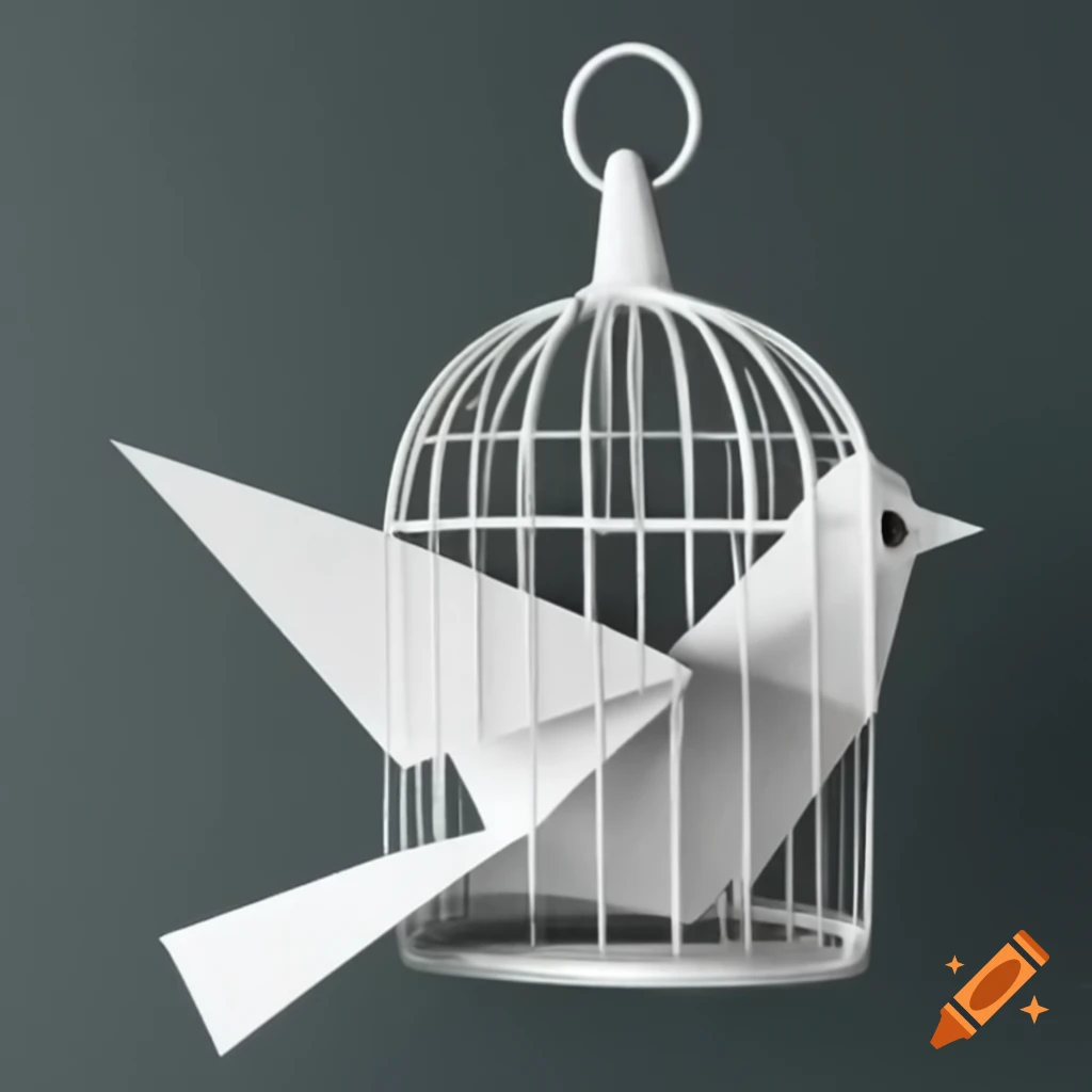 Black and white origami birdcage