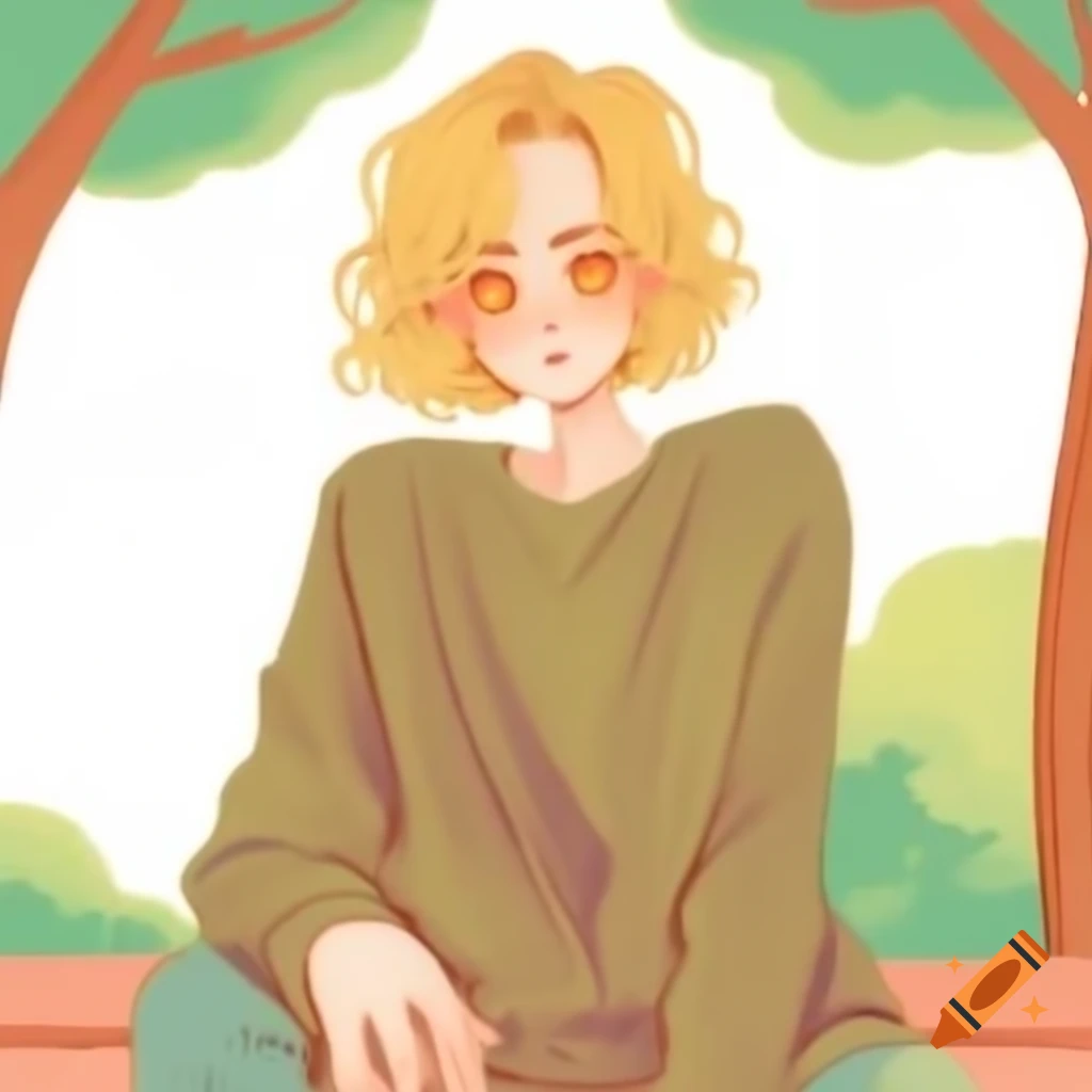 Lofi sketch of a man with light skin and golden blond hair wearing a brown sweater