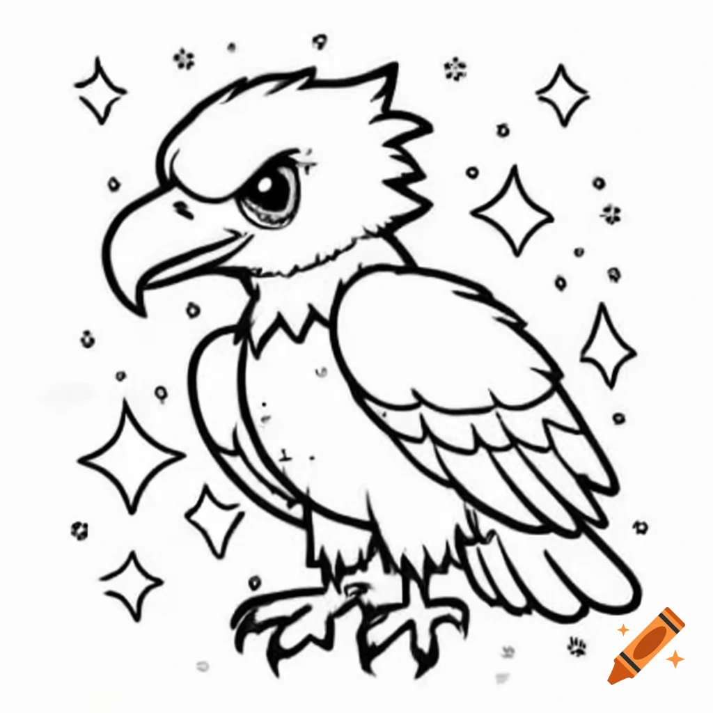 Coloring page design featuring a cute eagle with thick lines