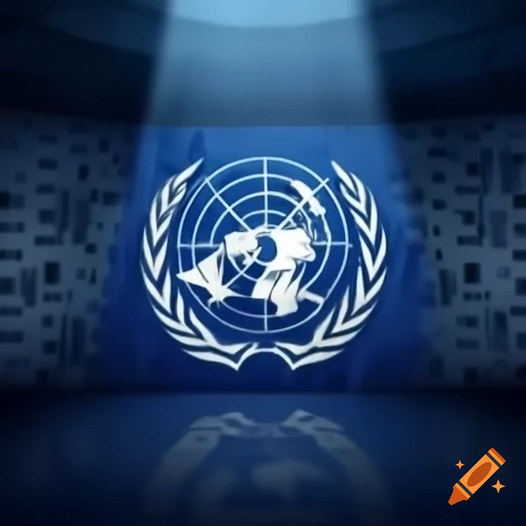 United Nations logo featuring UNESCO flag with shadow outlines and historical background