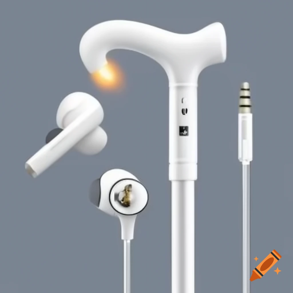 White cane with obstacle detection sensors and audio features