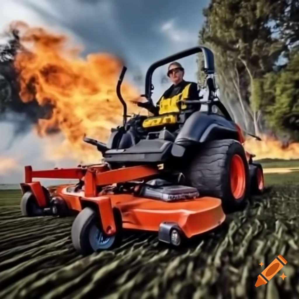 Kubota mower engulfed in flames