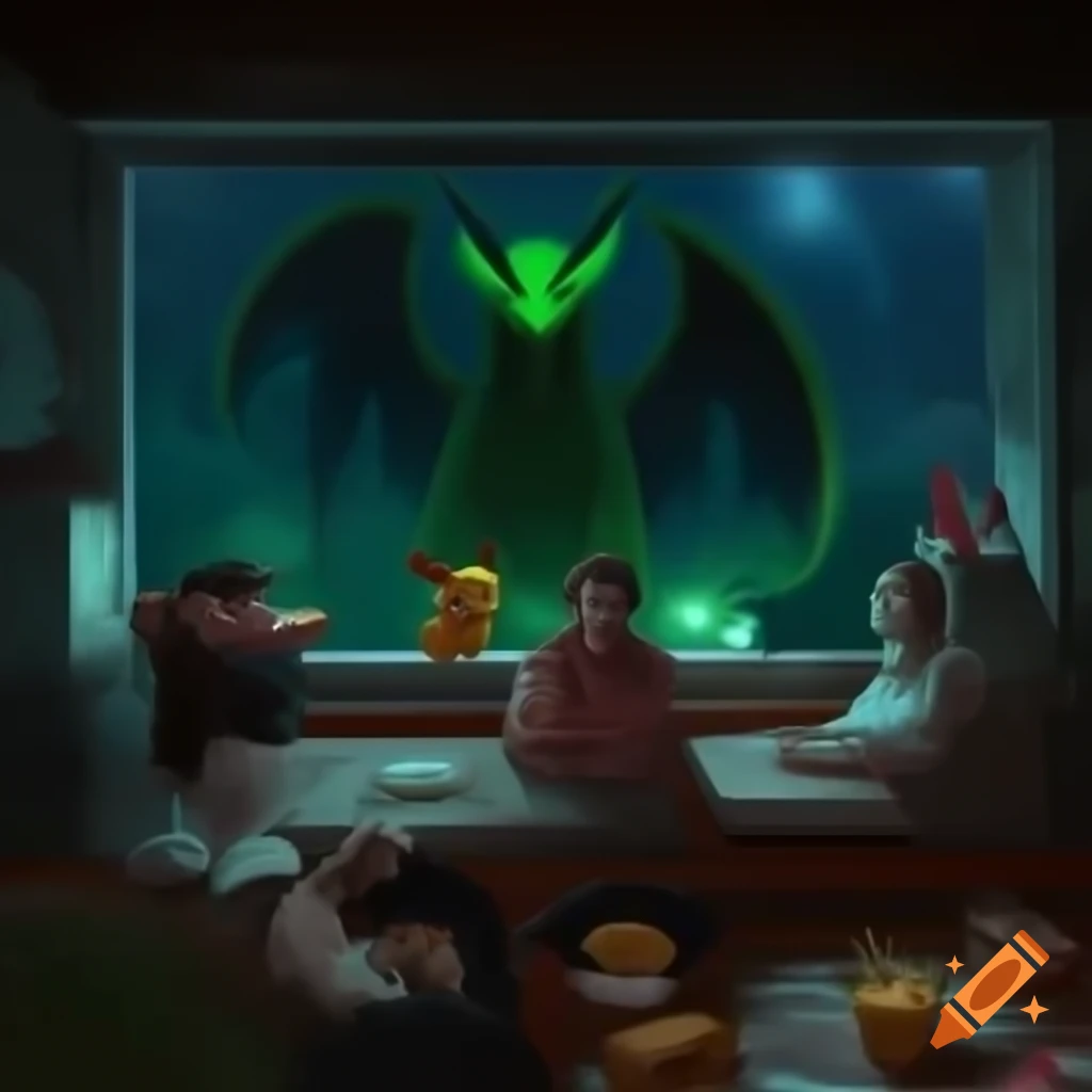 Surrealist digital painting of apocalyptic fast food scene with large ...