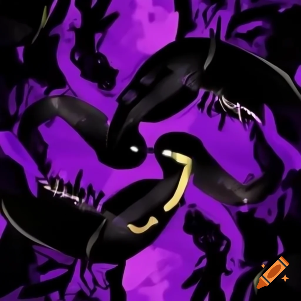 Abstract artwork inspired by serpentine form with purple and black colors