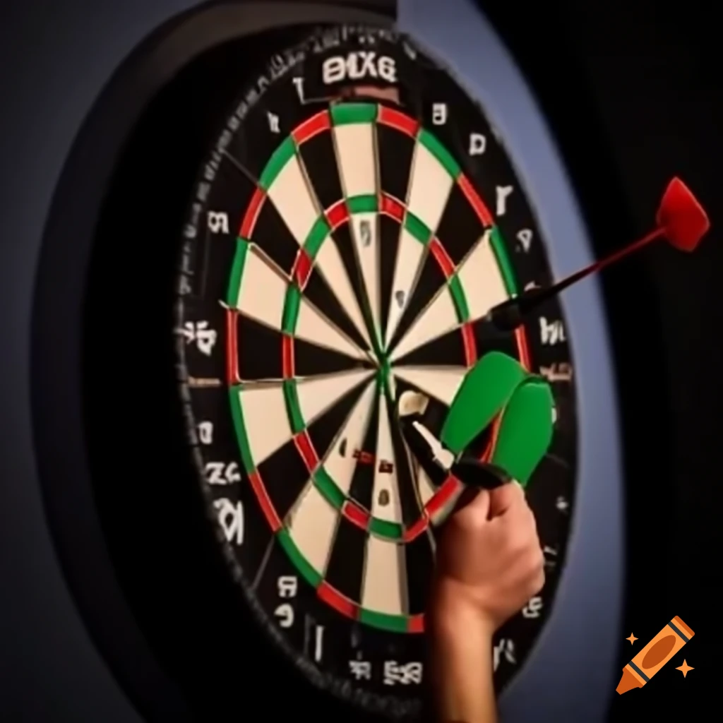 Dart tournament action with players competing