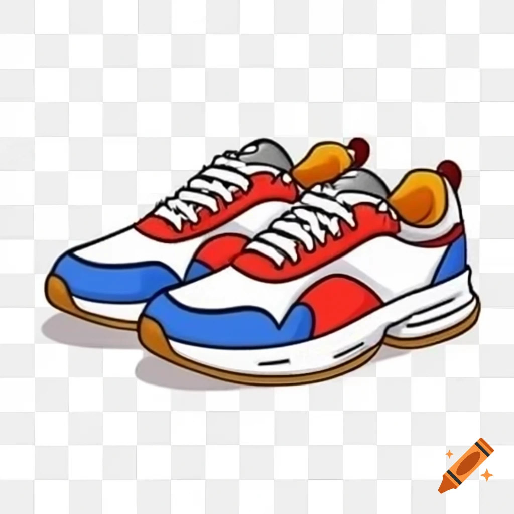 Cartoon clipart of multicolor sport sneakers with thick contourline