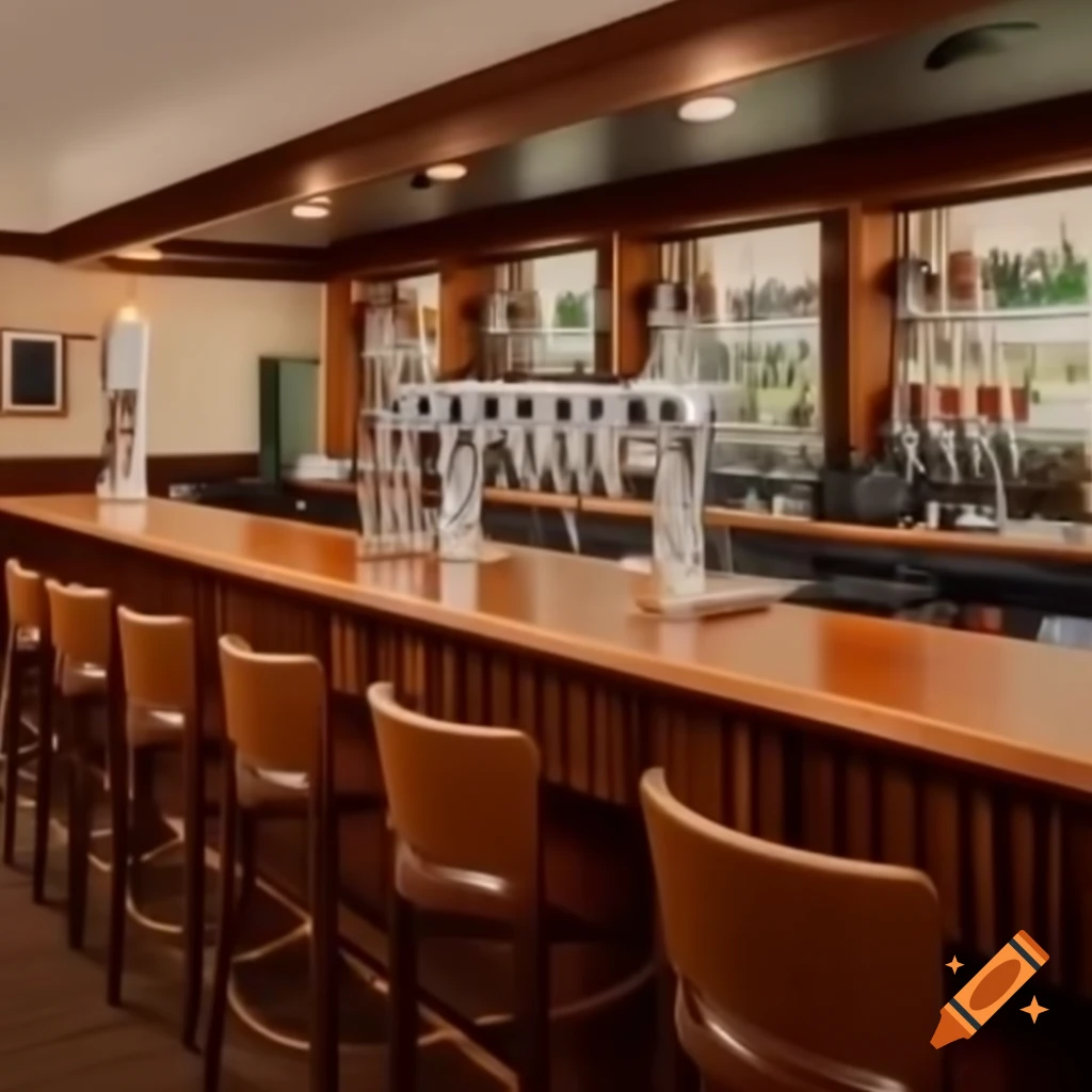 Functional hotel bar with beer taps and seating