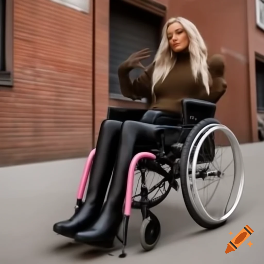 Fashionable girl in wheelchair wearing thigh-high boots