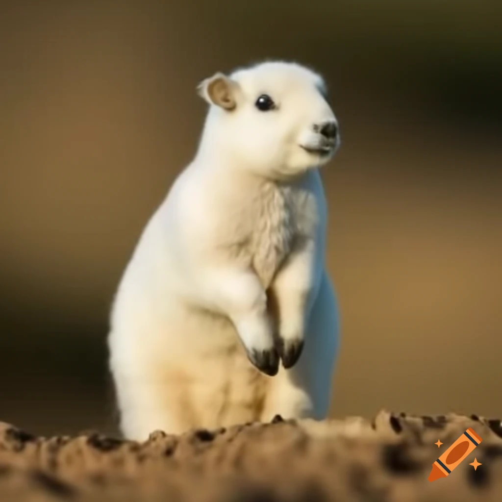 White prairie dog lamb hybrid basking in sunrise