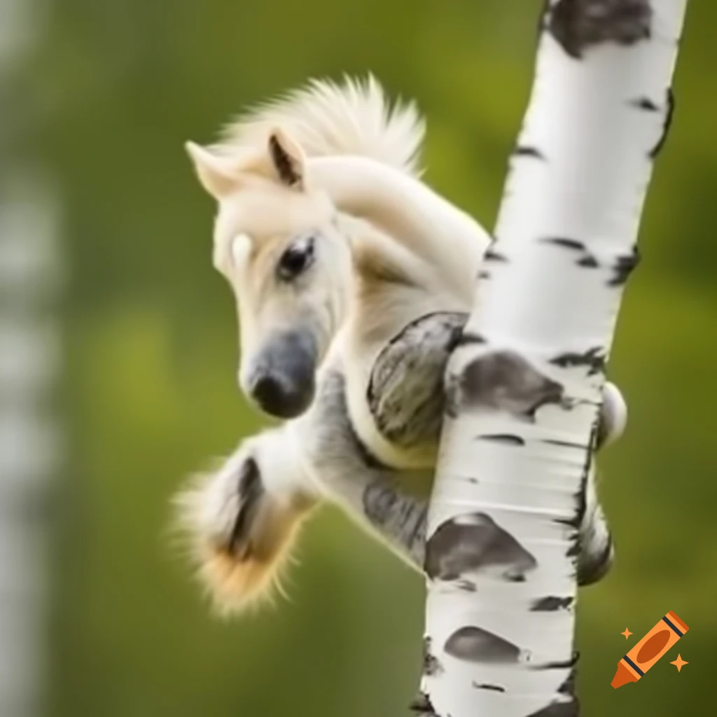 Pony standing near birch trees