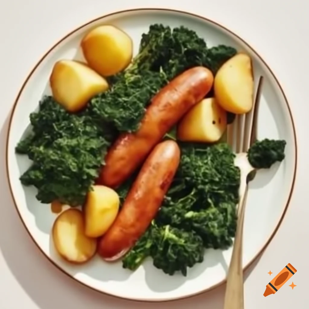 Plate of kale, sausage, and potatoes