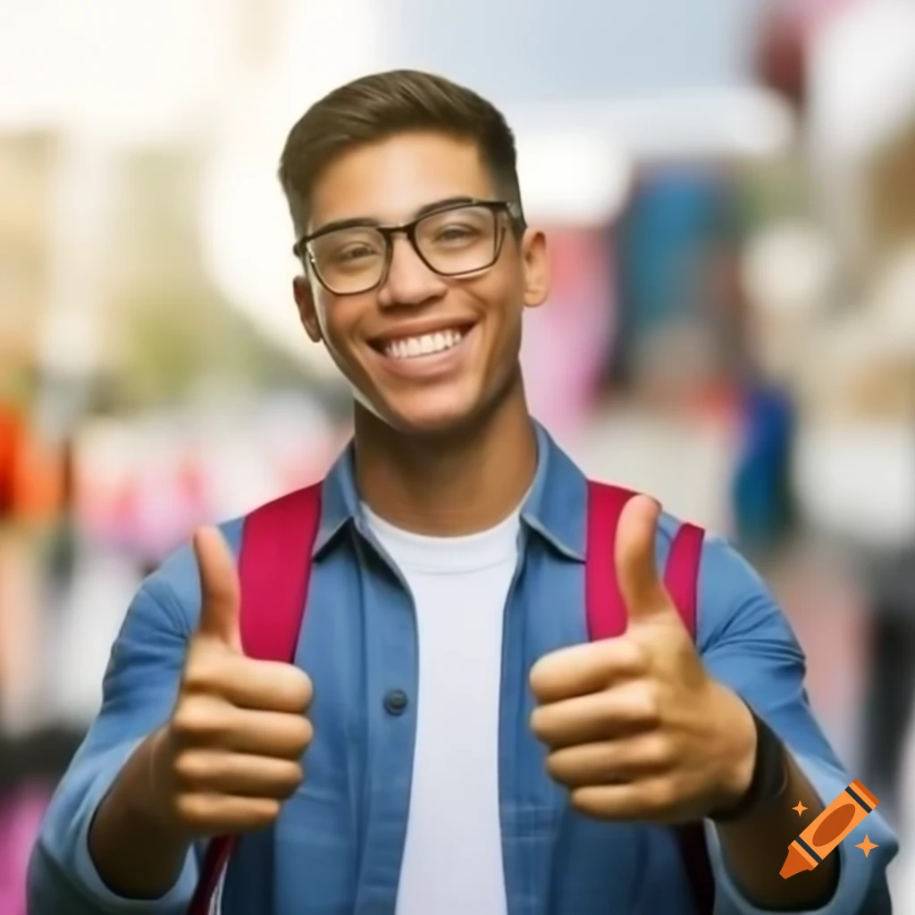Happy student giving a thumbs up