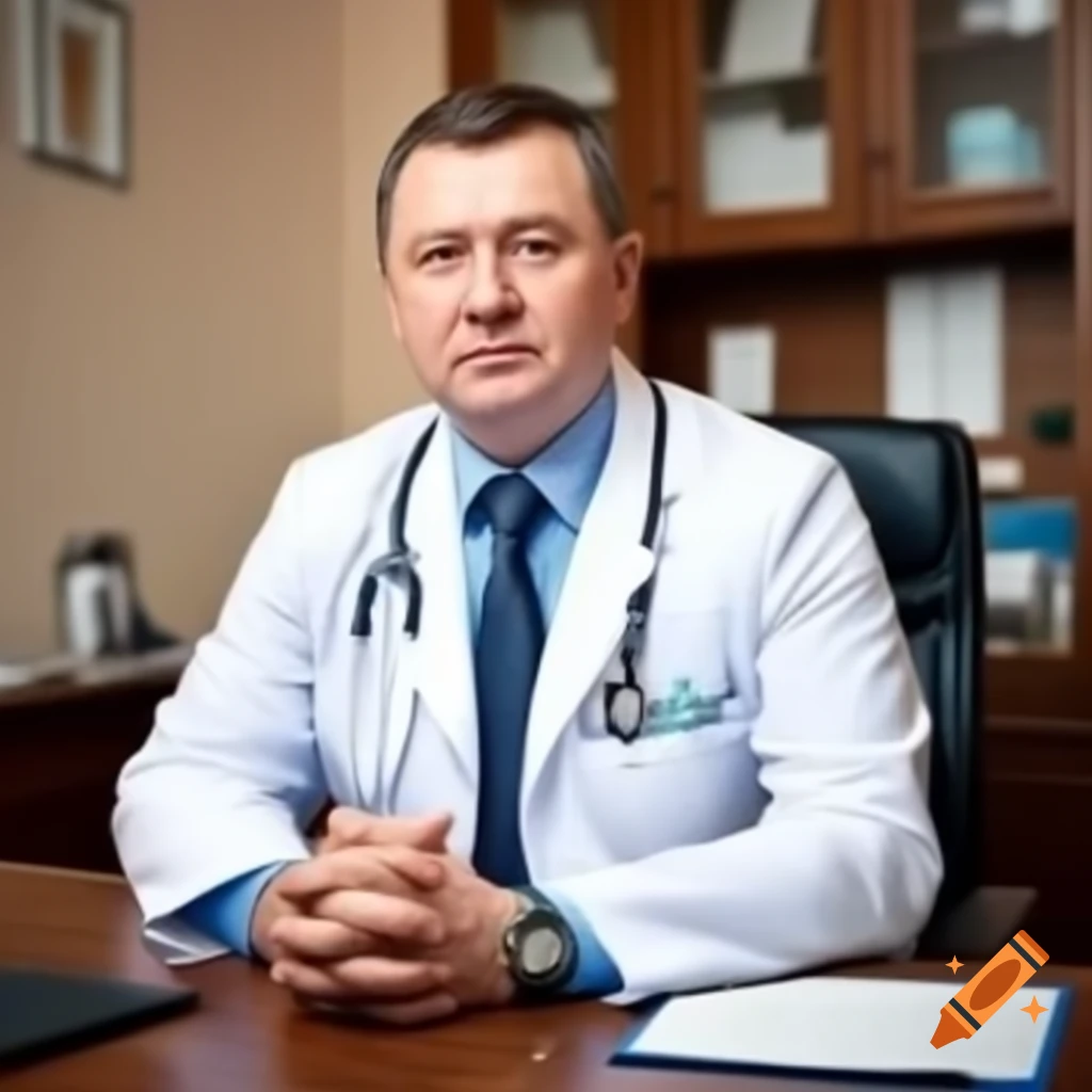 Russian male doctor working in office