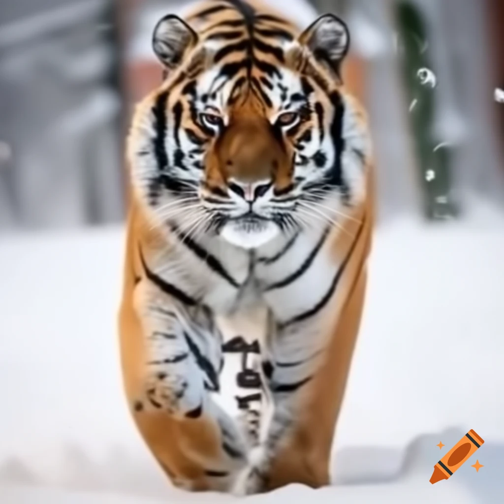 Blue and white tiger walking in the snow