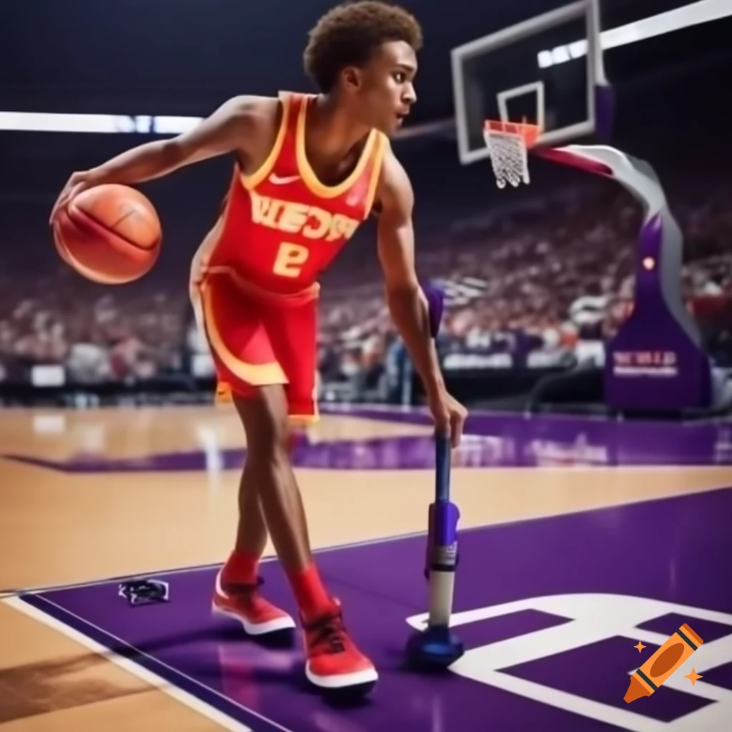 Dyson Daniels, Hawks basketball player, vacuuming with a Dyson vacuum