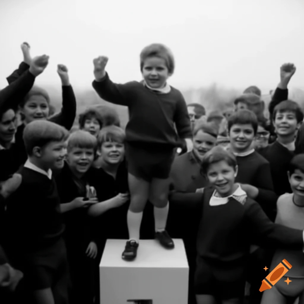 Children celebrating victory on a pedestal