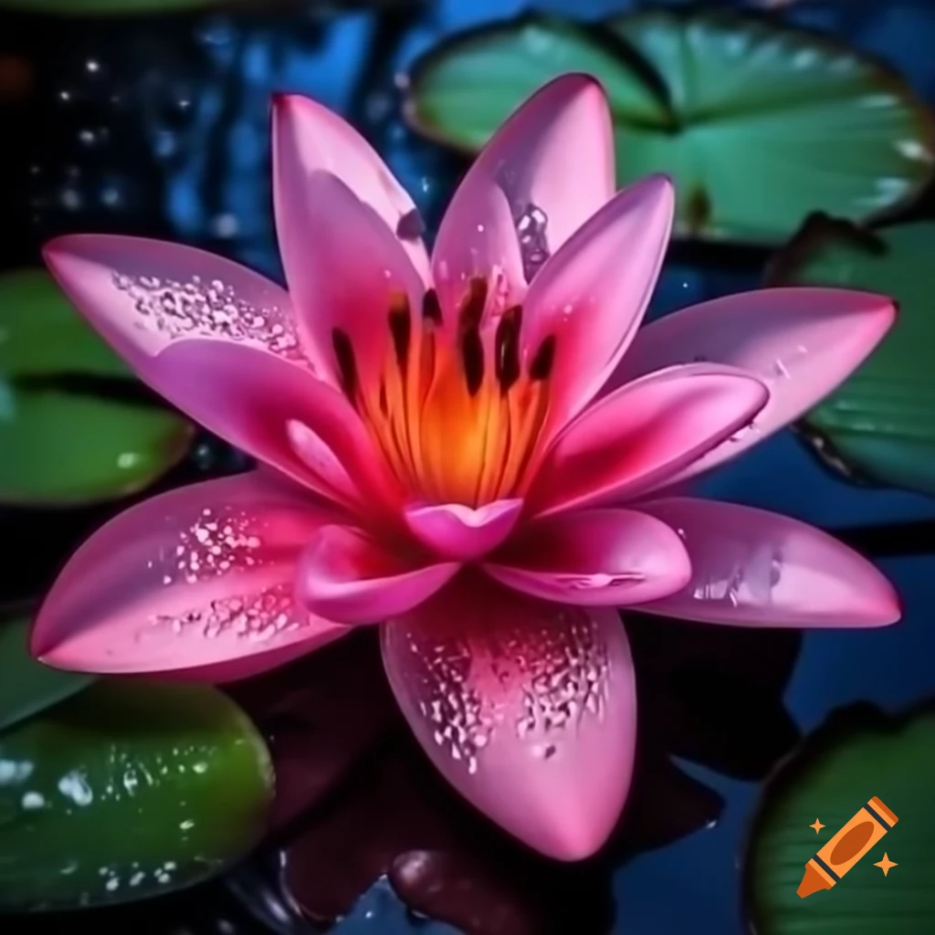 Vibrant lily with water droplets on petals