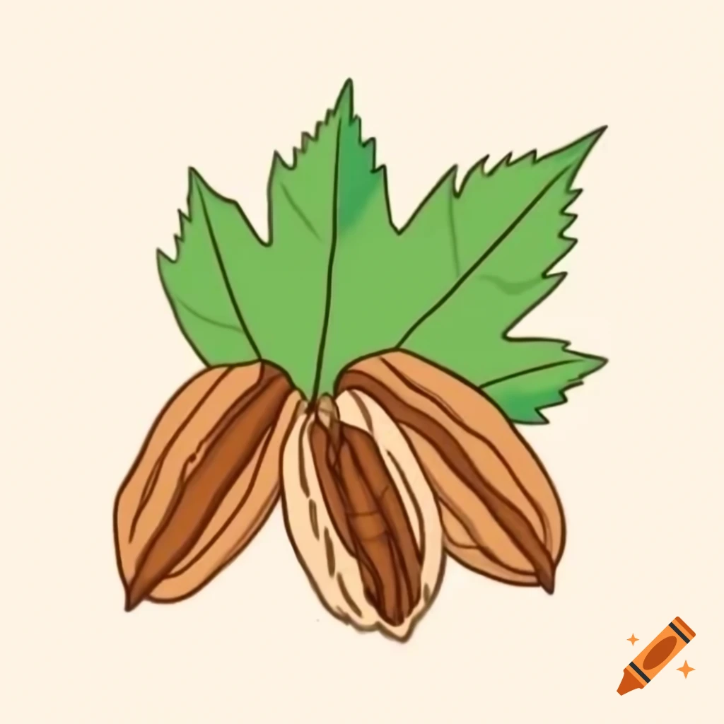 Single large maple leaf with pecans at its base, autumn Canadian ambiance, pencil sketch