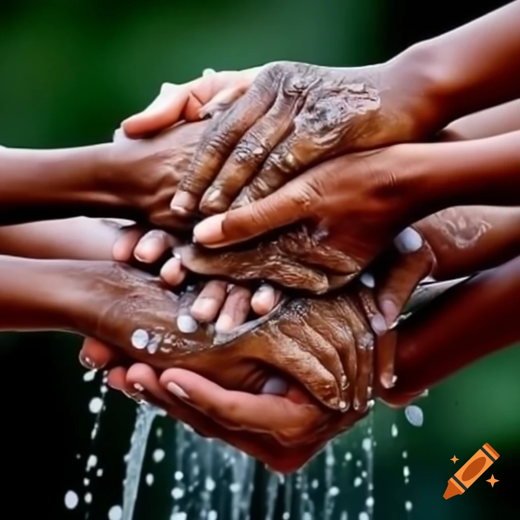 Multiple hands engaging in washing activity