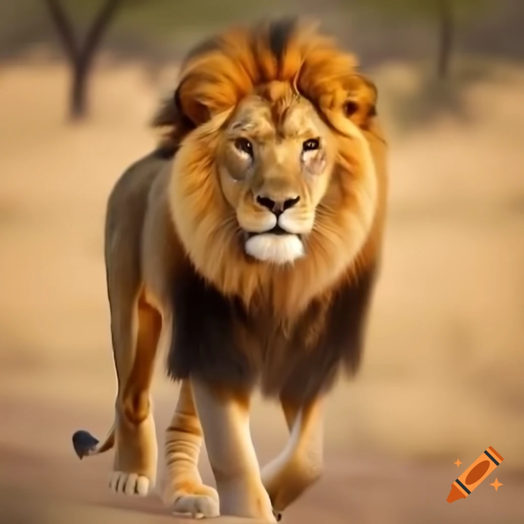 Majestic lion with flowing mane surveying its zoo enclosure