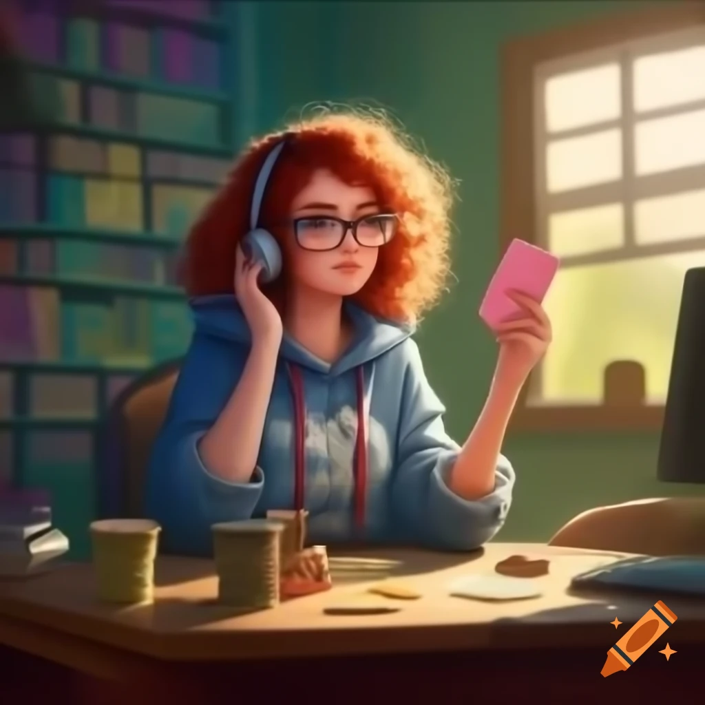 Girl inspired by lo-fi aesthetic reading tarot cards in a cozy room