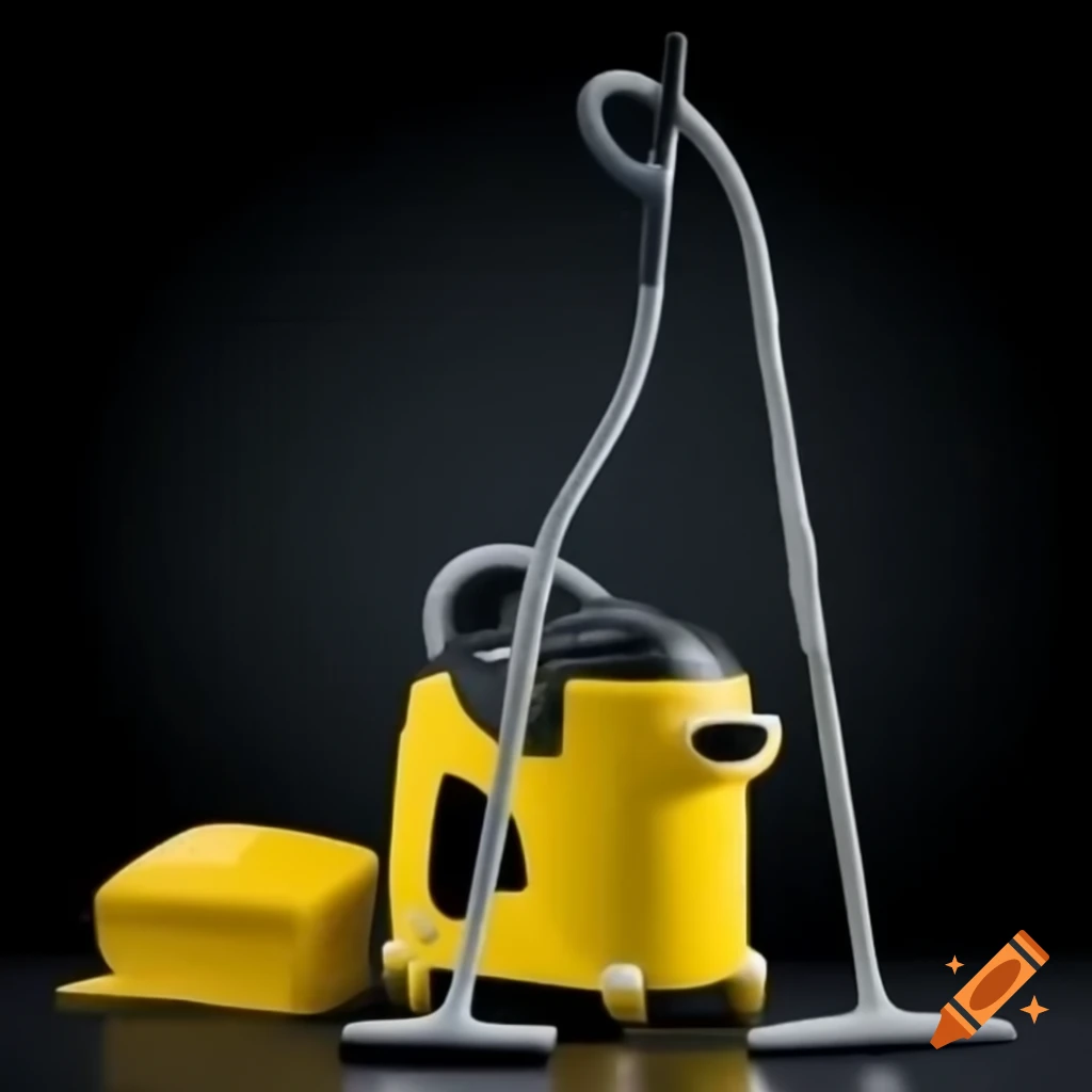 A variety of cleaning tools including silver mops and colorful cleaning apparatus