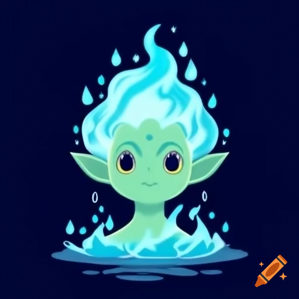 Androgynous humanoid water elemental spirit with flowing hair