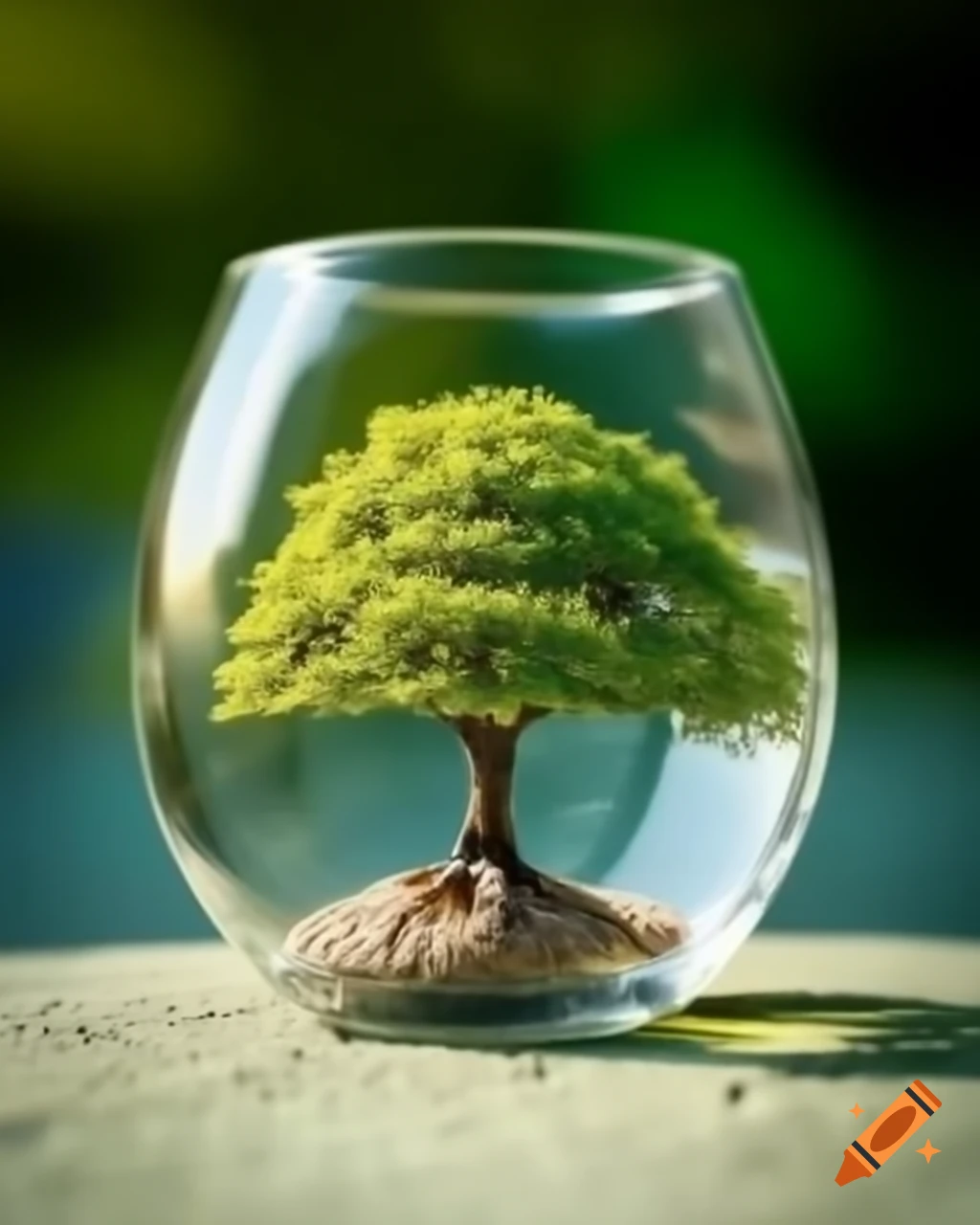 Miniature tree crafted from clear glass