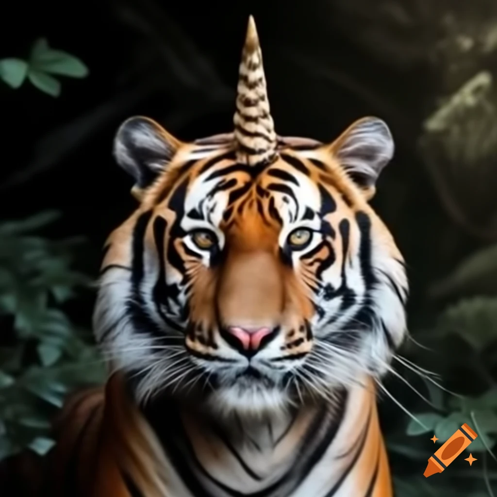 Tiger with a unicorn horn in a whimsical design