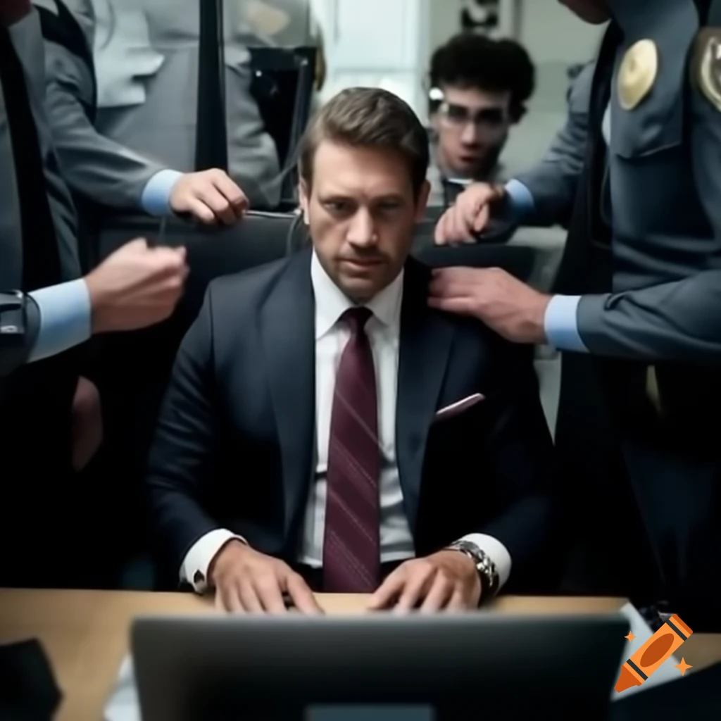 Man in suit arrested while working on computer