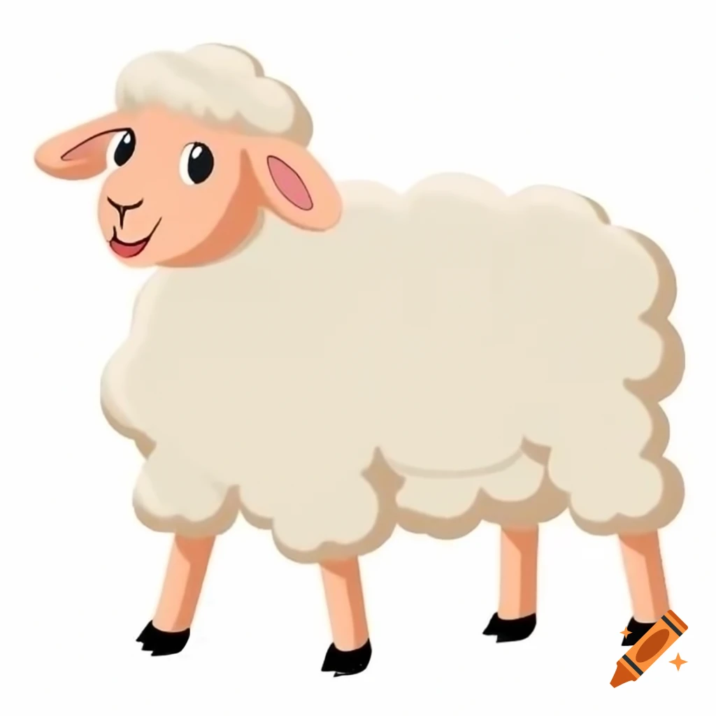 Flat art of smiling sheep with white wool