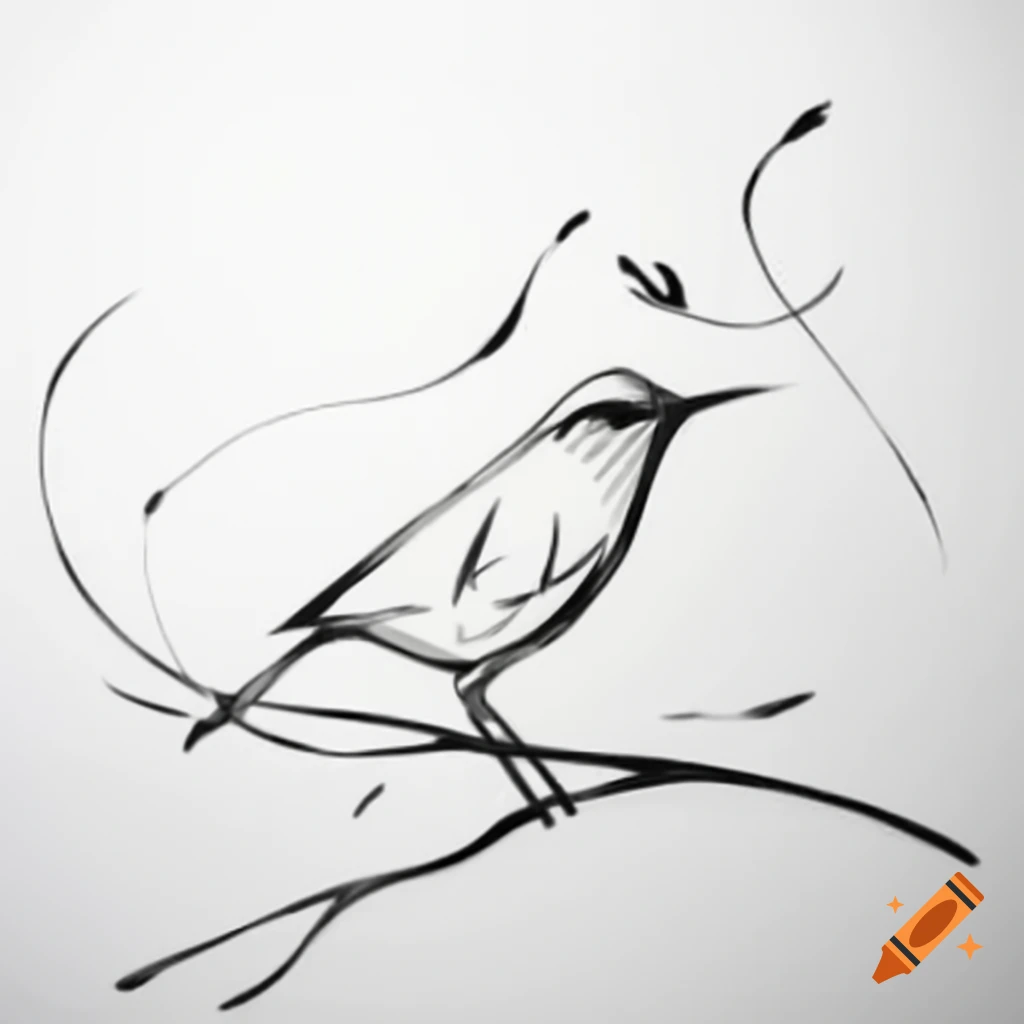 Perched Drawing Stylized autumnal bird perched on branch in ink pen drawing on Craiyon