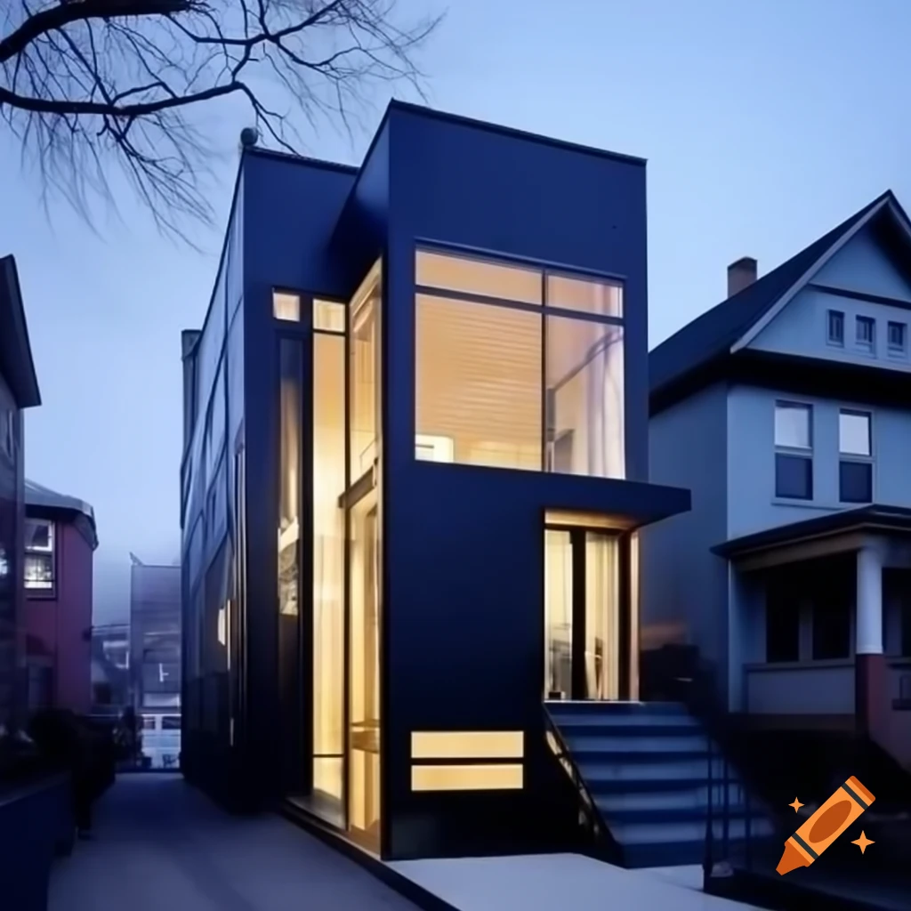 Modern house in New York with large windows and minimal design