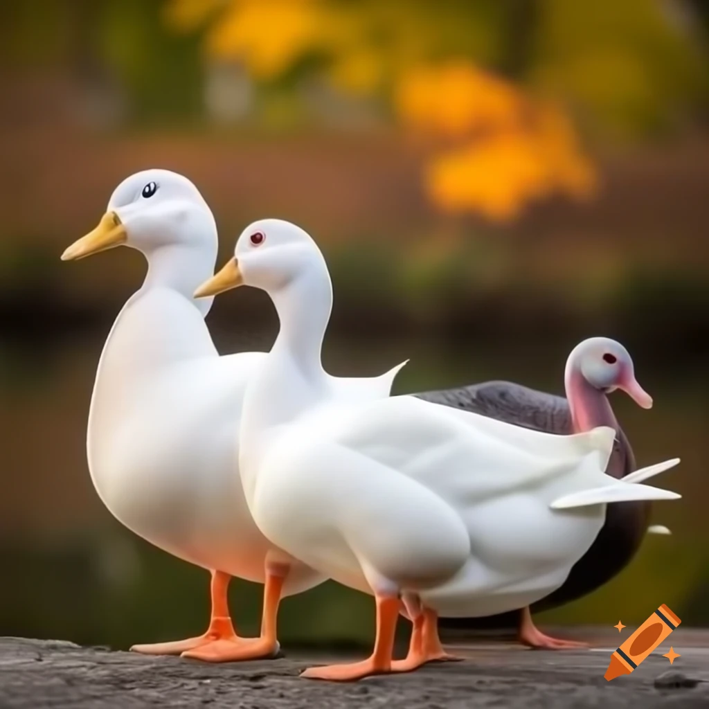 White duck and turkey in colorful fall countryside