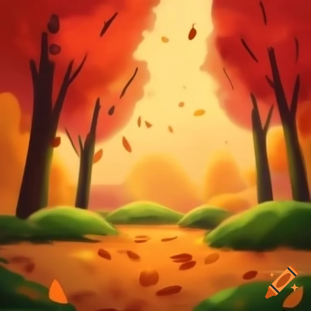 Scenic autumn landscape with vibrant trees and colorful falling leaves