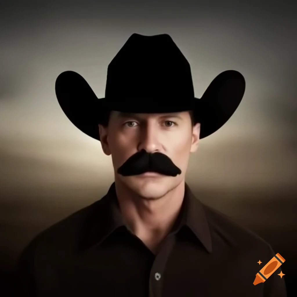 Man wearing a cowboy hat and black moustache