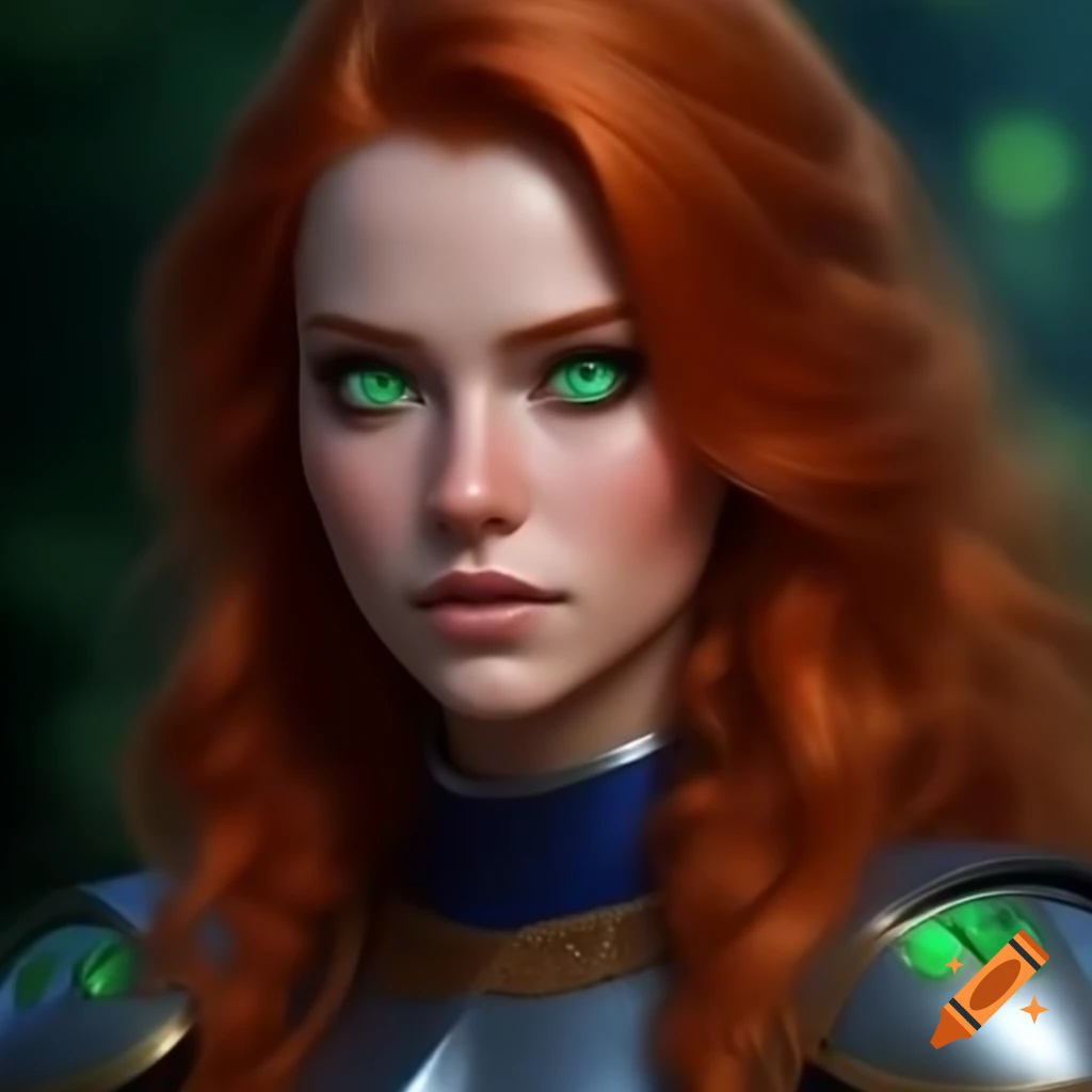 Beautiful Ireland ranger in light armor with red hair and emerald eyes ...