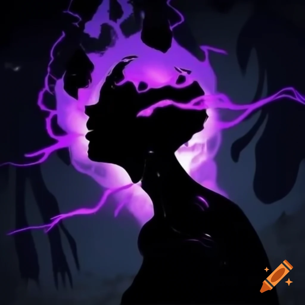 Silhouette of a woman in space, glowing with purple energy on Craiyon