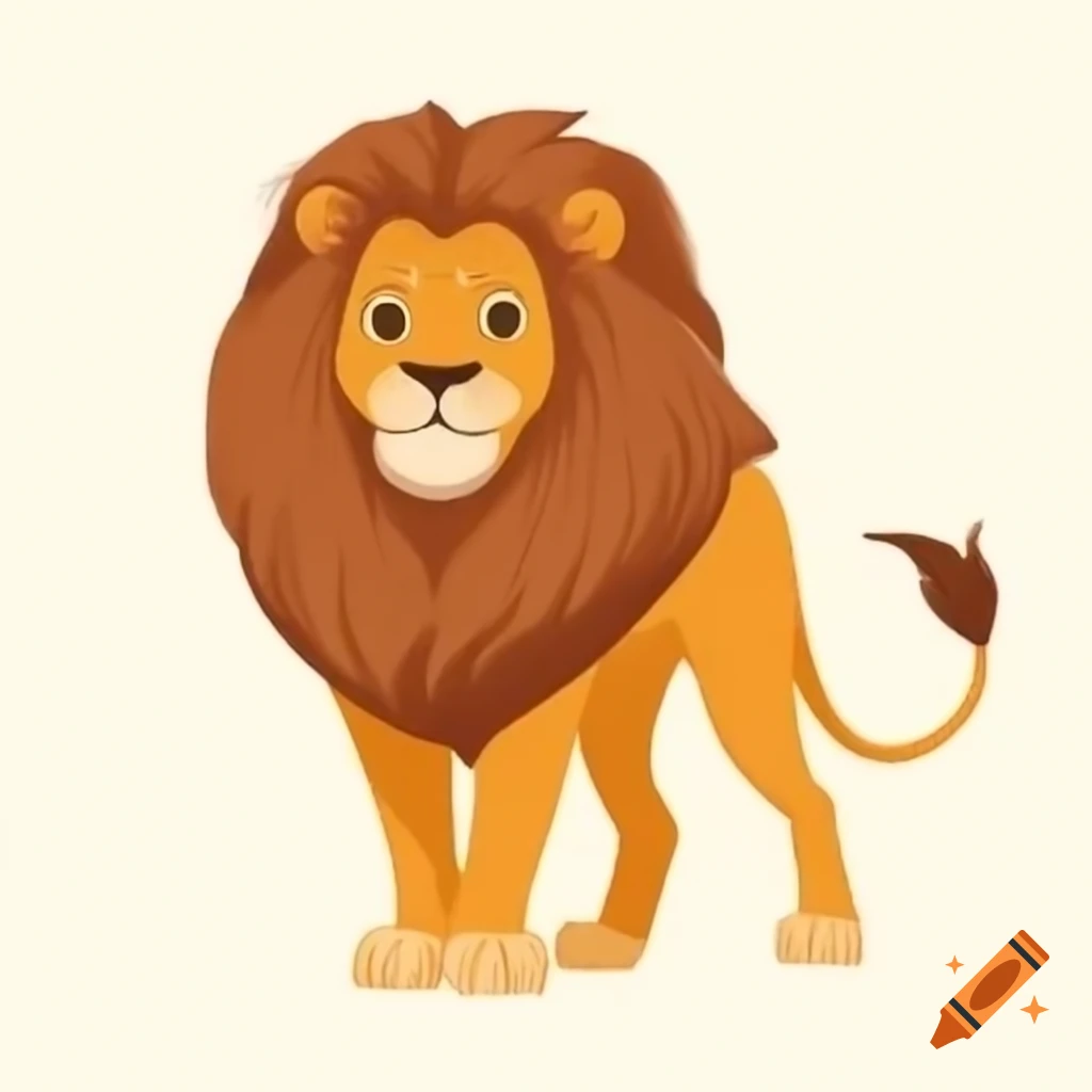 Beautiful lion with fluffy mane and tail in flat art style