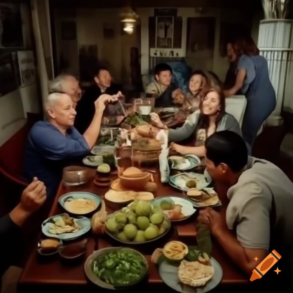 Large table with people dining