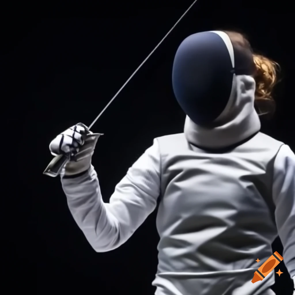 Fencer named Ava in full face mask and suit ready for competition