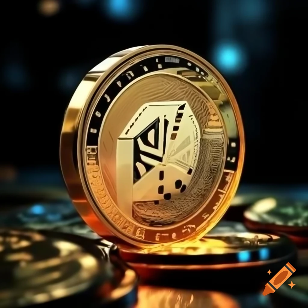 Shiny crypto coin shimmering in light with intricate design on Craiyon